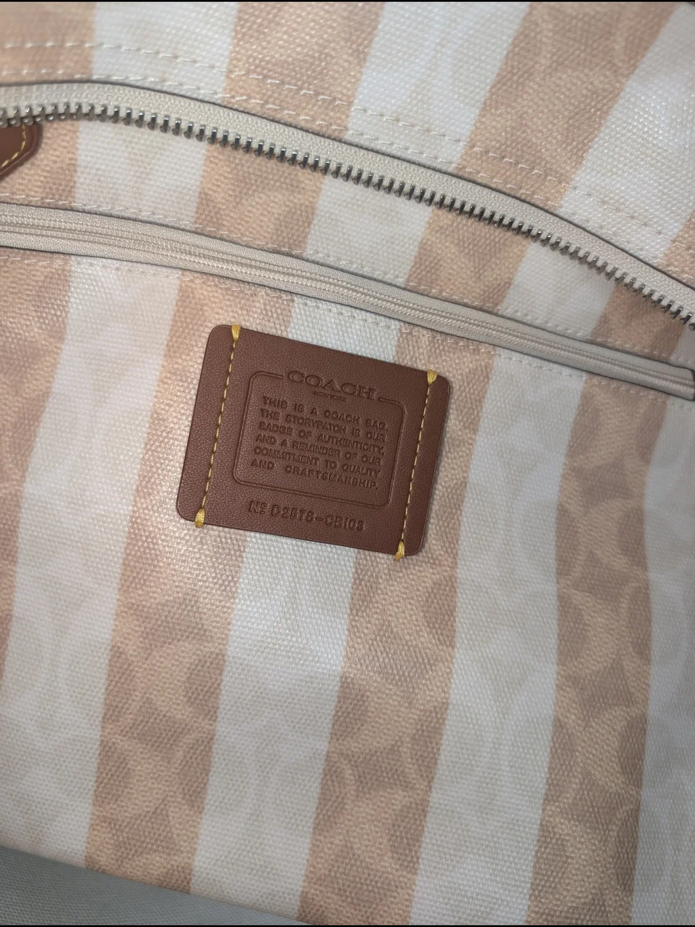 Coach Beige & White Stripe Signature Tote